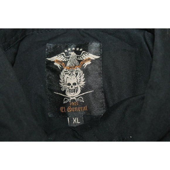 El General Black Collared Button Down Shirt Embroidered Spirit of fire Bird XL - Picture 9 of 9